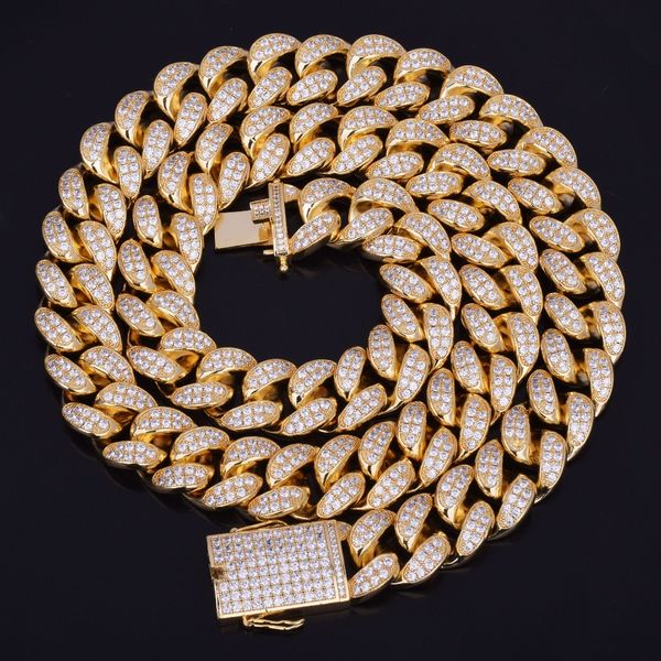 

new seller 20mm iced out zircon cuban necklace chain hip hop jewelry copper material cz clasp mens necklace link 18-28inch, Silver