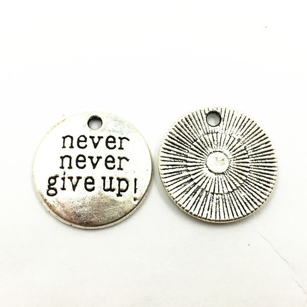 

20pcs silver tone round never never give up pendants for bracelets fashion jewelry diy charms findings craft 20mm, Black