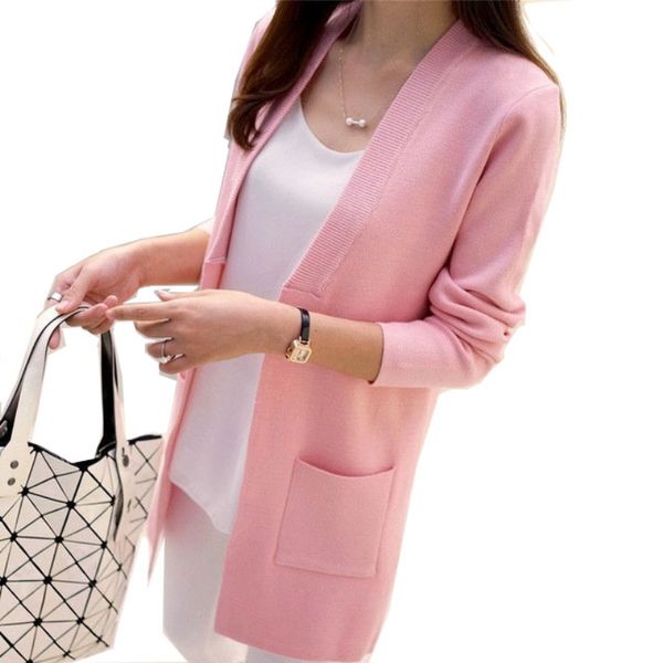 

new women spring/ autumn sweater 2018 long cardigan korean slim pocket loose knit sweater outwear coat, White;black