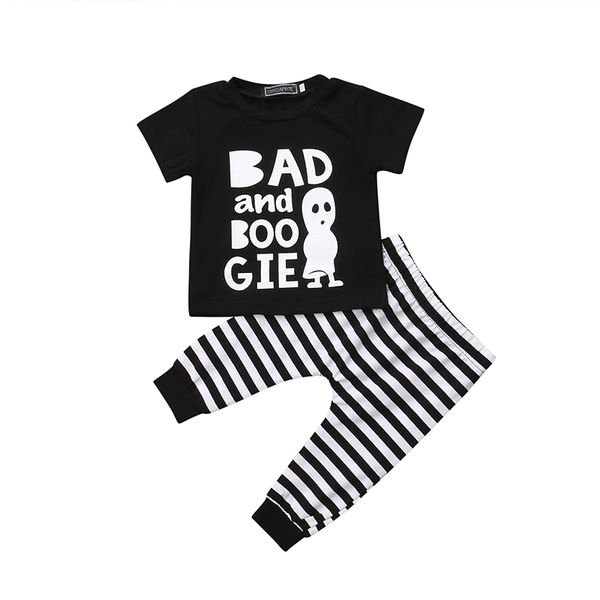 

newborn baby boy cotton t-shirt stripe long pants halloween ghost outfits clothes, White