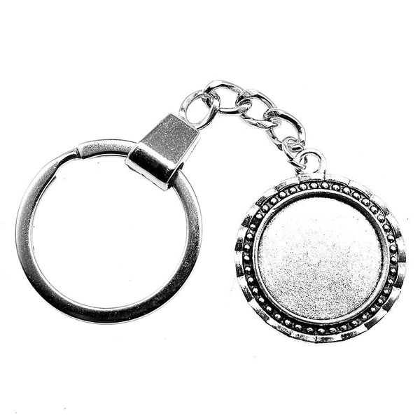 

6 pieces key chain women key rings fashion keychains for men simple single side inner size 20mm round cabochon cameo base tray bezel blank, Slivery;golden