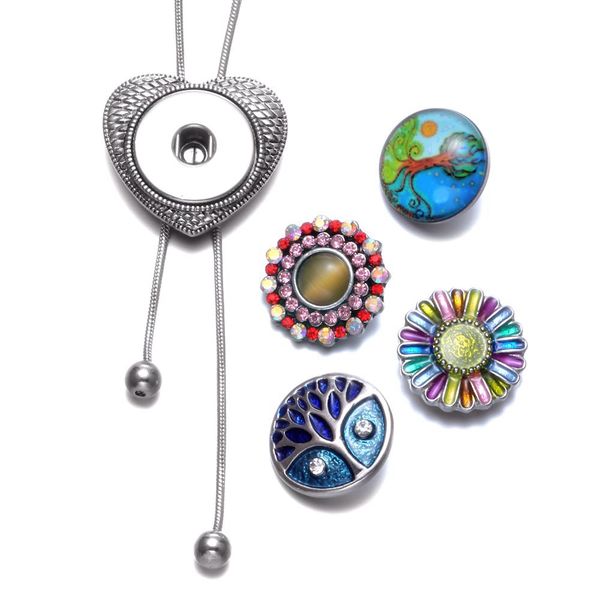 

heart charm shape snaps pendant necklace 18mm snap button jewelry for snap jewelry with chain link length 95cm xl0104, Silver