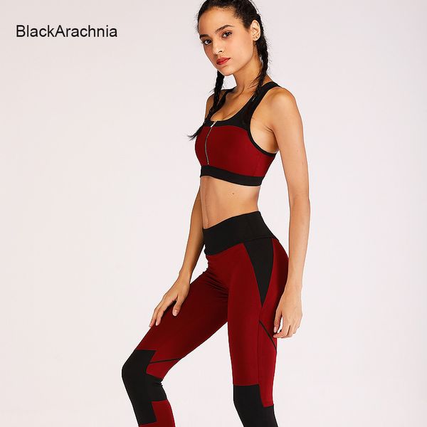 

blackarachnia 2 color wine red army green women sport fitness sportswear gym clothing yoga set fashion patchwork female yoga set, White;red