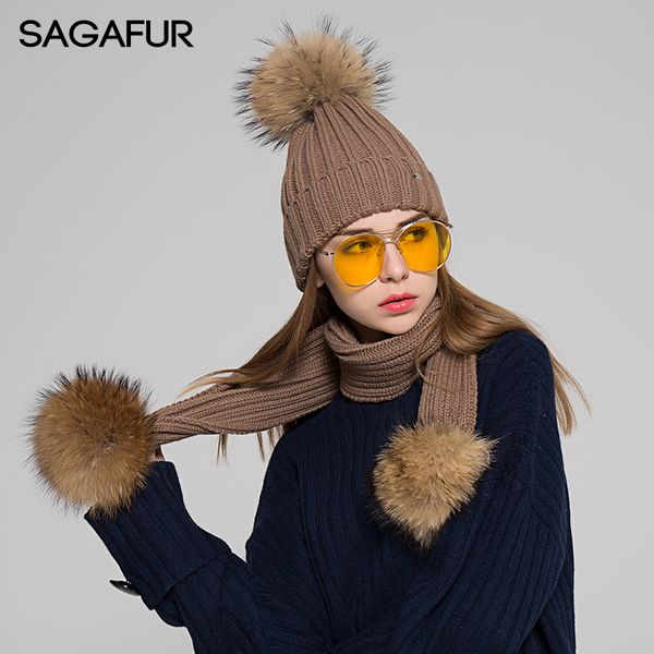 

sagafur hat and scarf set women's 2017 new winter fashion cotton warm pompom knitted warm female vogue femme #mz803, Blue;gray