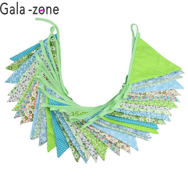 2019 Gala Zone 10m 36 Flags Green Cotton Fabric Bunting Banner Pennant Tent Flag Hanging Banner For Kids Home Bedroom Birthday Decor From