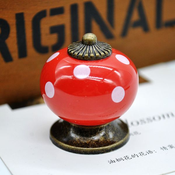 

1 pcs pumpkin shape polka dot print ceramic handle cabinet door pull knobs drawer single hole furniture hardware handle