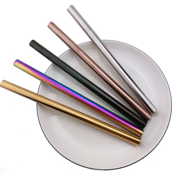

Extra wide colorful rainbow black drinking traw reu able 304 tainle teel metal traw for moothie tapioca pearl 10pc