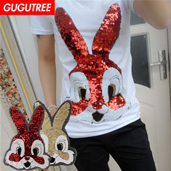

gugutree embroidery sequins big rabbit patches animal patches badges applique patches for clothing bp-329, Black