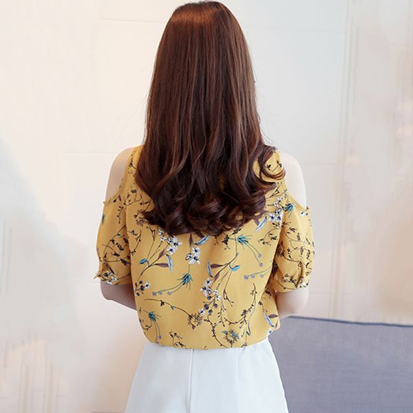 Camisas plus size verão ombro frio chiffon floral impresso blusa camisa feminina topos eleladies coreia blusas femininas 2018