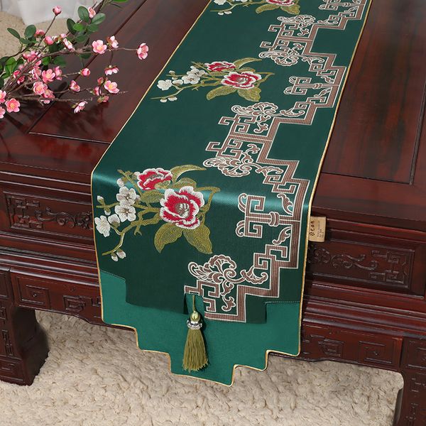 Neuester klassischer luxuriöser chinesischer Seidensatin-Tischläufer für Hochzeit, Weihnachten, Party, Tischdekoration, rechteckige Damast-Tischdecke, 200 x 184 g