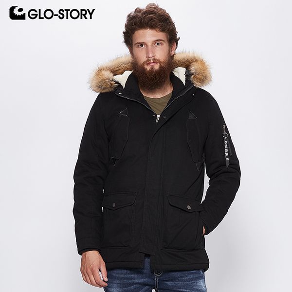 

glo-story 2018 men's long wool liner warm winter coats parkas with faux fur hooded winter jackets for male msx-6815, Black