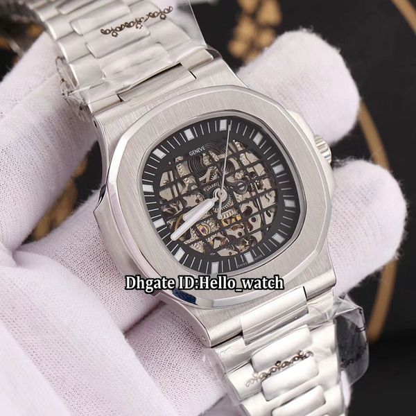 

new 40mm sport nautilus 5711 asian 2813 automatic skeleton globe dial mens watch stainless steel band luxury gents watches high quality, Slivery;brown