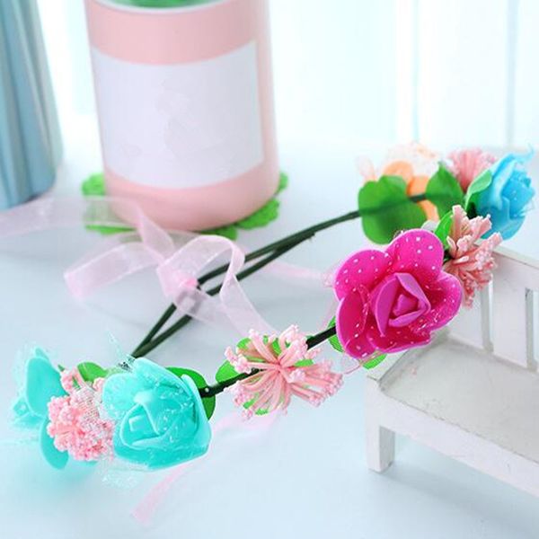 Girls Women Colorful Flowers Headband Garland Wreath Hairband