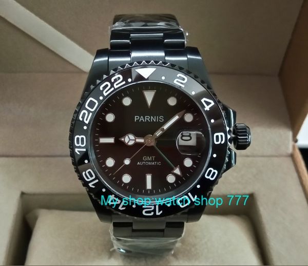 

40mm gmt automatic self-wind movement mechanical watches pvd black sapphire crystal luminous men's watch pa30-p8, Slivery;brown