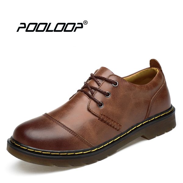 

pooloop genuine leather men casual shoes oxford fashion black lace up dress shoes for men formal gentle walking flatform