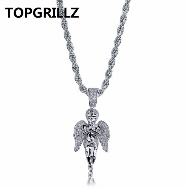 TOPGRILLZ HipHop Mannen Vrouwen Ketting Goud/Zilver Plated Iced Out Micro Pave CZ Stone Angel Hanger Kettingen Love'sblessing