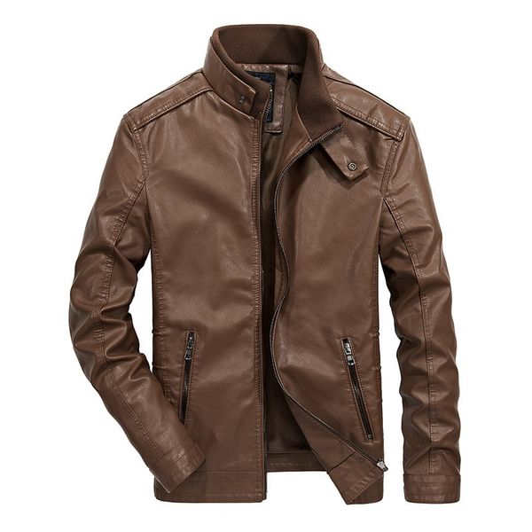 

men's motorcycle leather jacket gentleman style pu stand collar youth leather jacket for men male cool leather coat, Black;brown