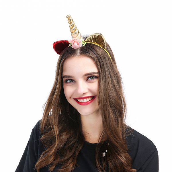 

единорог повязка на голову с ухом и цветами для детей взрослые косплей костюм день рождения пасха сувениры 7 цветов