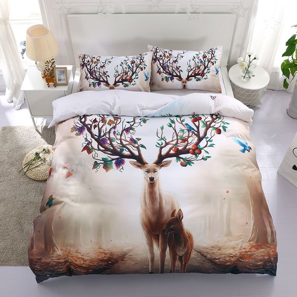 Adorable Animal Elk Deers Reactive Printing Bedding Sets Twin Full