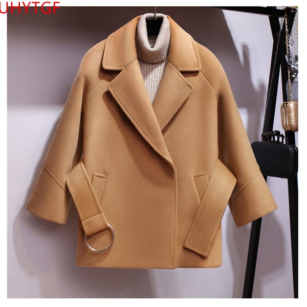 

new autumn winter clothing thicken woolen coat large size elegant women coats women's short wool coat with belt fashion 730, Black