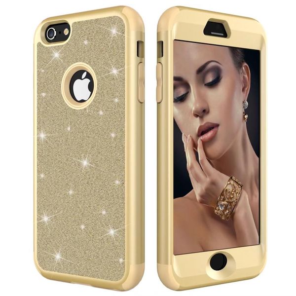 

2018 new arrival for iphone 7 case 3in1 defender case flash powder back glitter sparkly bling for samsung phone case