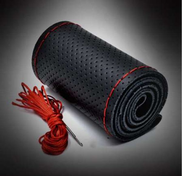 

new 4 color diy texture soft auto car steering wheel cover with needles and thread artificial leather car covers car-styling