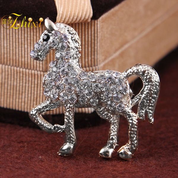 

zhixi simple and stylish brooches for women shiny zircon jewelry brooch pins fine jewelry anniversary gift horse b145, Slivery;golden