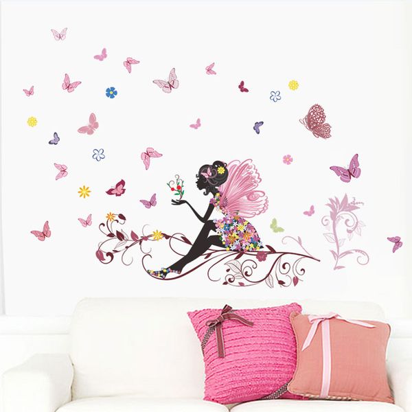 

new flower angel fairy wall sticker home decor wallpaper for kids children girl room decoration