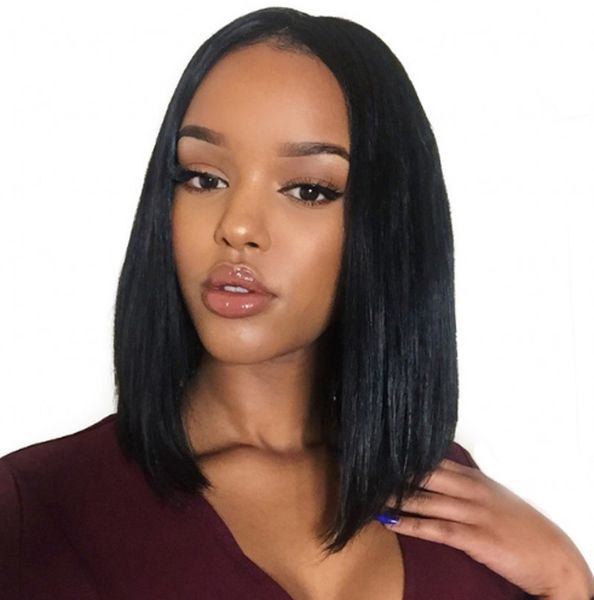 

glueless bob wig brazilian straight lace front human hair wigs for black women pre plucked full end short lace wig, Black;brown