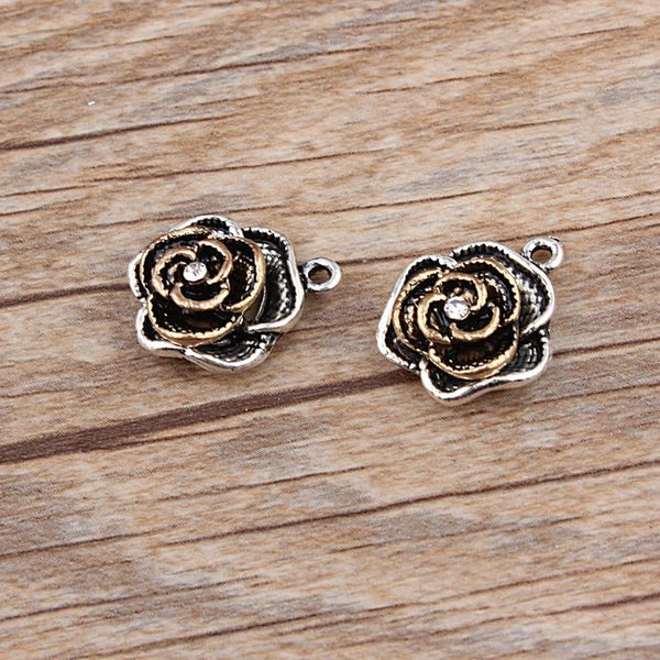 

bulk 100 pcs/lot metal 3d rose flower charm pendant good details 20*24mm good for craft, Bronze;silver