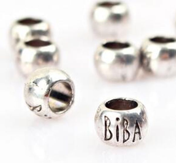 

silver dreadlock beads tibetan metal charm bead diy hair accessories decoration 5mm hole beads letter biba