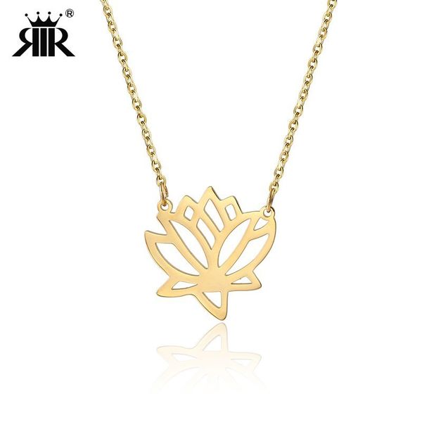 

rir inspirational lotus flower necklace yoga jewelry буддийские цветы для любви ее матери в нержавеющей стали, Silver
