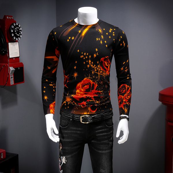 

creative 3d floral pattern printing fashion pullover knit sweater autumn 2018 high-quality cotton&modal soft sweater men -xxxl, White;black