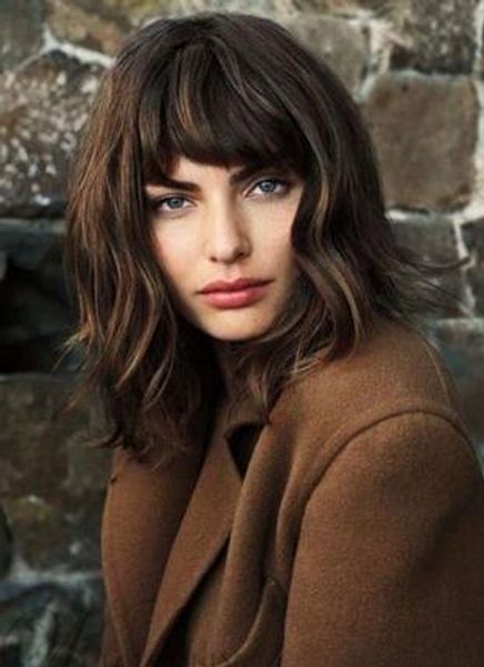 

middle length lob hairstyle lob wavy capless synthetic womens wig, Black;brown