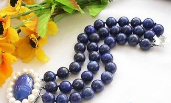 

gt;>>3row 8" 12mm round blue lapis lazuli bead bracelet, Golden;silver