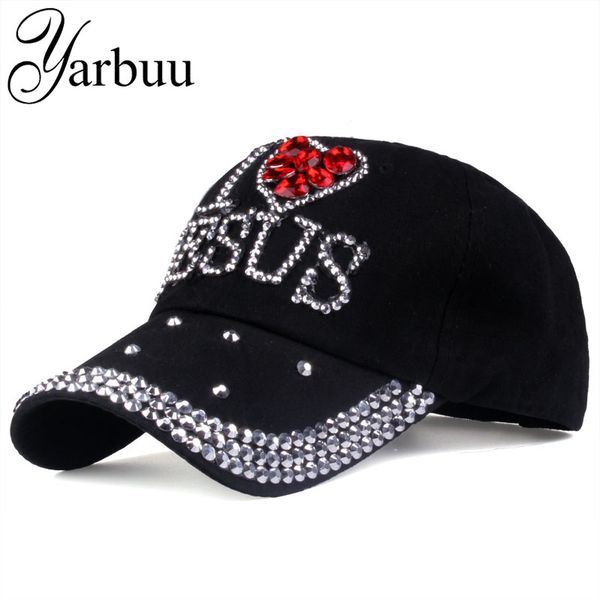 

yarbuu] baseball caps 2017 fashion hat for women jesus letter adjustable cotton cap rhinestone denim cap hat, Blue;gray