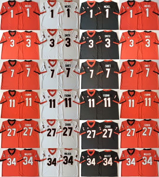 

2018 georgia bulldogs 1 sony michel 3 roquan smith 11 jake fromm d'andre swift 27 nick chubb 34 herchel walker college football jerseys, Black;red