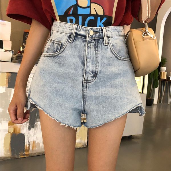 

2018 new arrival casual summer denim women shorts high waist irregular loose wide-leg distressed jeans shorts, White;black