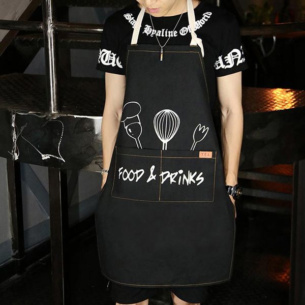 

2018 new fashion aprons canvas cotton green cafe cowboy uniform aprons for woman men kitchen chef waiter cooking pinafore