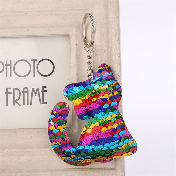 

Women Mermaid Sequins Keychain Animal Cat Unicorn Tortoise Pattern Key Chain Sequin Handbag Keyring Bag Accessories for Gift