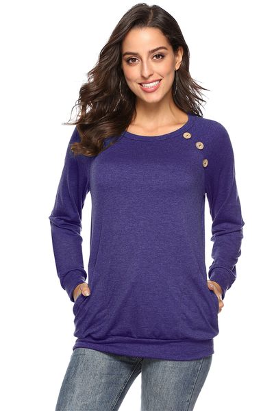 

женская повседневная футболка топы женские круглый вырез осень топы с длинным рукавом туника кофты блузка кнопки, White