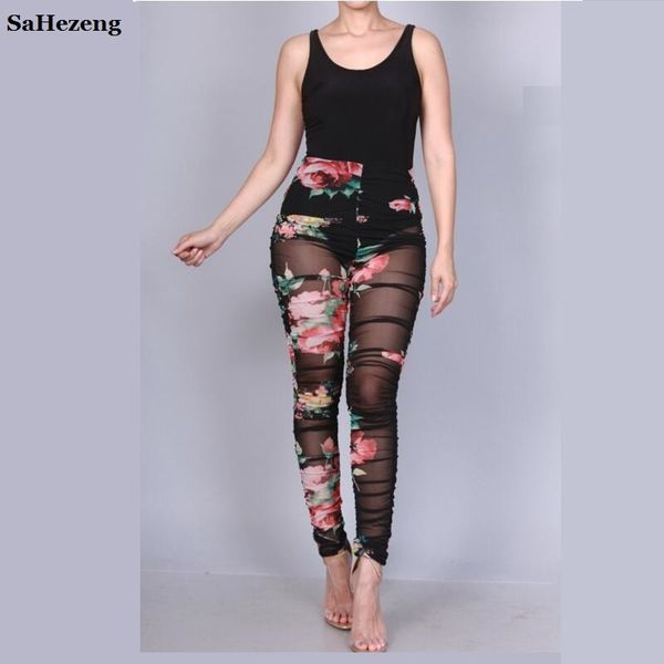 

flower embroidery women jumpsuits 2018 summer mesh transparent jumpsuits hollow out ladies evening party club l12-3, Black;white