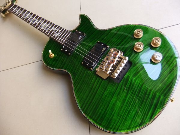 

Shippingwhole ale new arrival lp cu tom electric guitar abalone dragon inlay and binding in green 101205