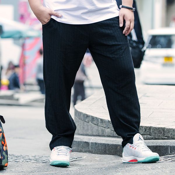 

new plus size48 the spring and autumn new men's casual pants loose elastic waist pants straight closing add fertilizer increased, Black