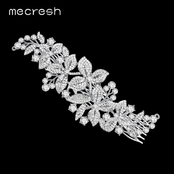 

mecresh new floral crystal bridal hair combs tiara rhinestone silver color hairpins hairstyle wedding hair jewelry gift fs044, Slivery;golden