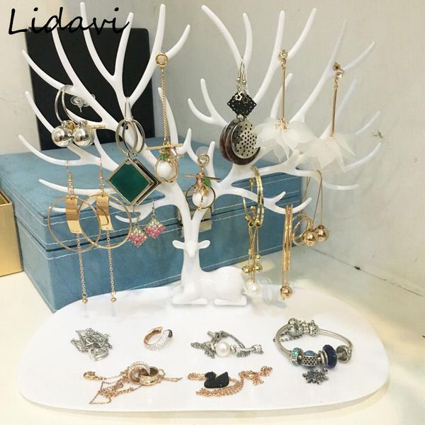 

lidavi jewelry organizer necklace earrings deer stand display holder show rack display necklace organizer white jewellery holder, Black;white