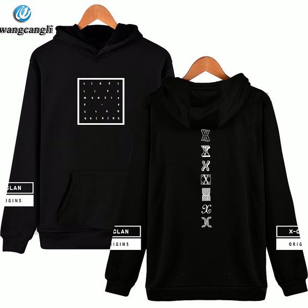 

2018 monsta x kpop member name print sweatshirt hoodies women men harajuku pullover hoodie long sleeve fleece jacket sudaderas, Black