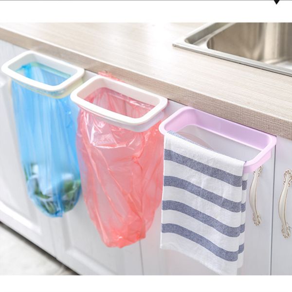 Hangable kitchen door back cabinet with anti-drop buckle garbage bag storagerack