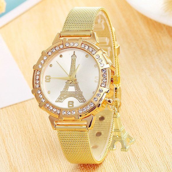 

мода сплава сетки пояса ювелирные изделия башня подвески дамы горный хрусталь роскошные часы завод прямых продаж, Slivery;brown