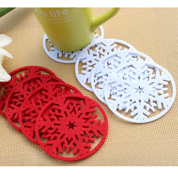 

200pcs/lot hollow red white snowflake cup mat xmas dinner party table coasters pad christmas decorations 40% off